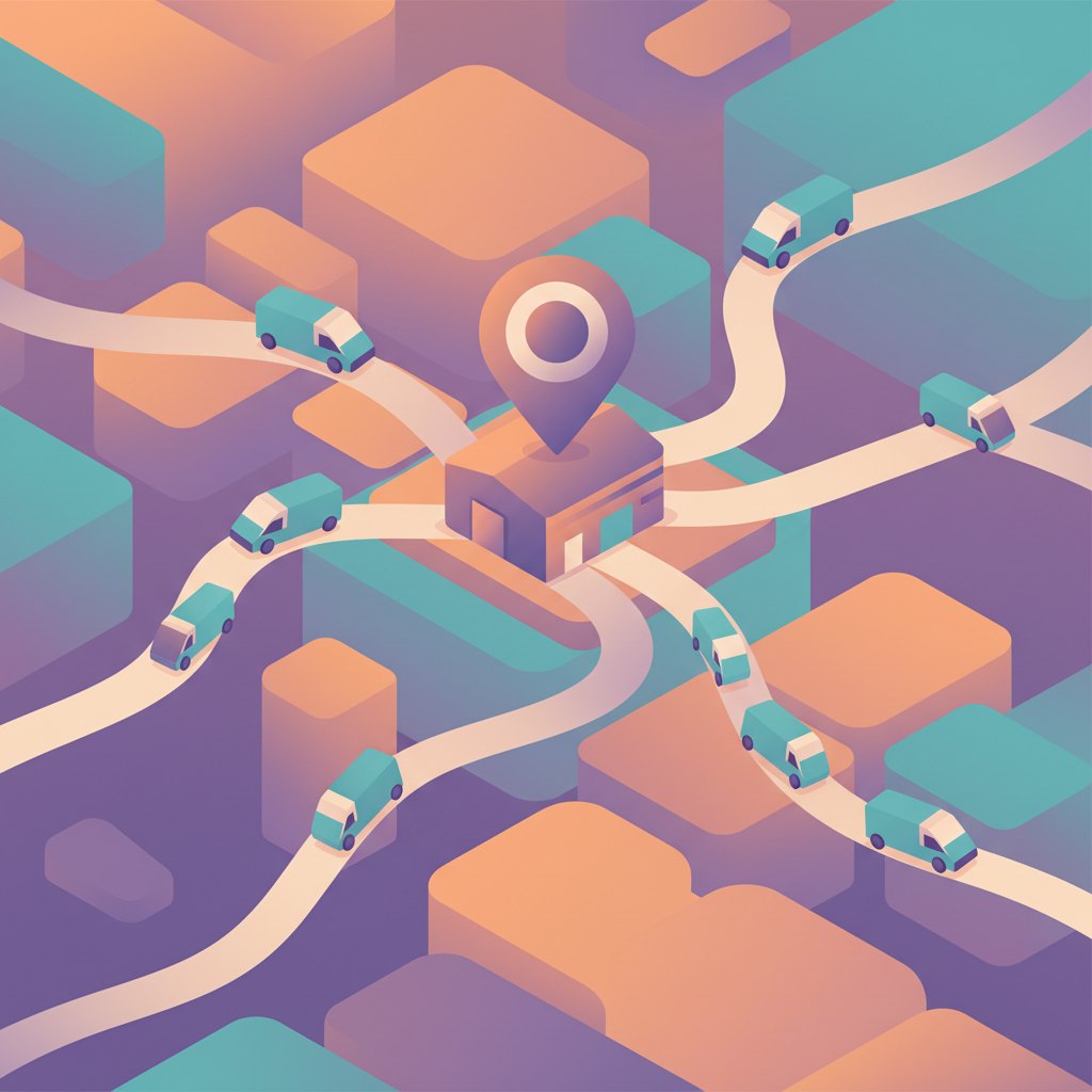Ilustração mostrando um mapa de Campo Grande, MS, com um ícone de galpão logístico e caixas sendo distribuídas, representando a operação da Shopee.