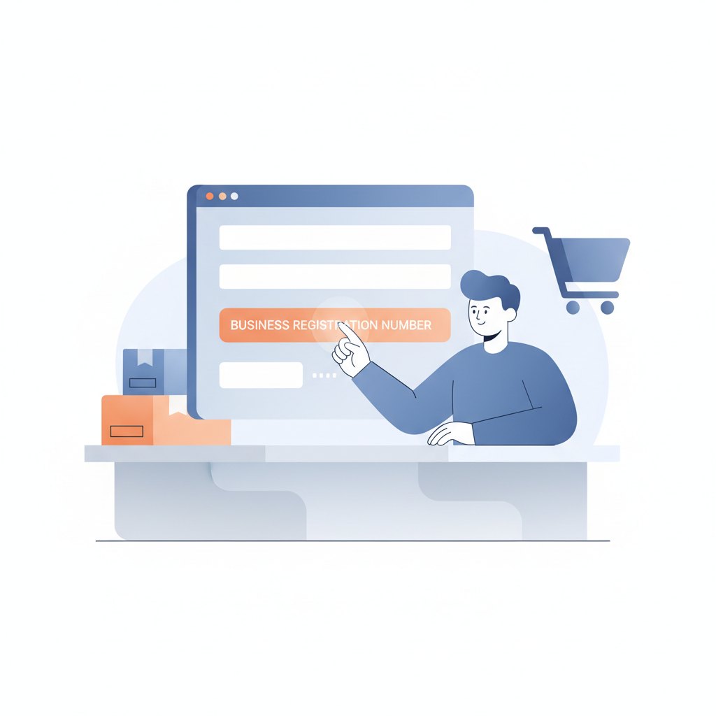 Ilustração mostrando uma pessoa adicionando um CNPJ em um formulário de cadastro para aprender como comprar por CNPJ na Shopee.